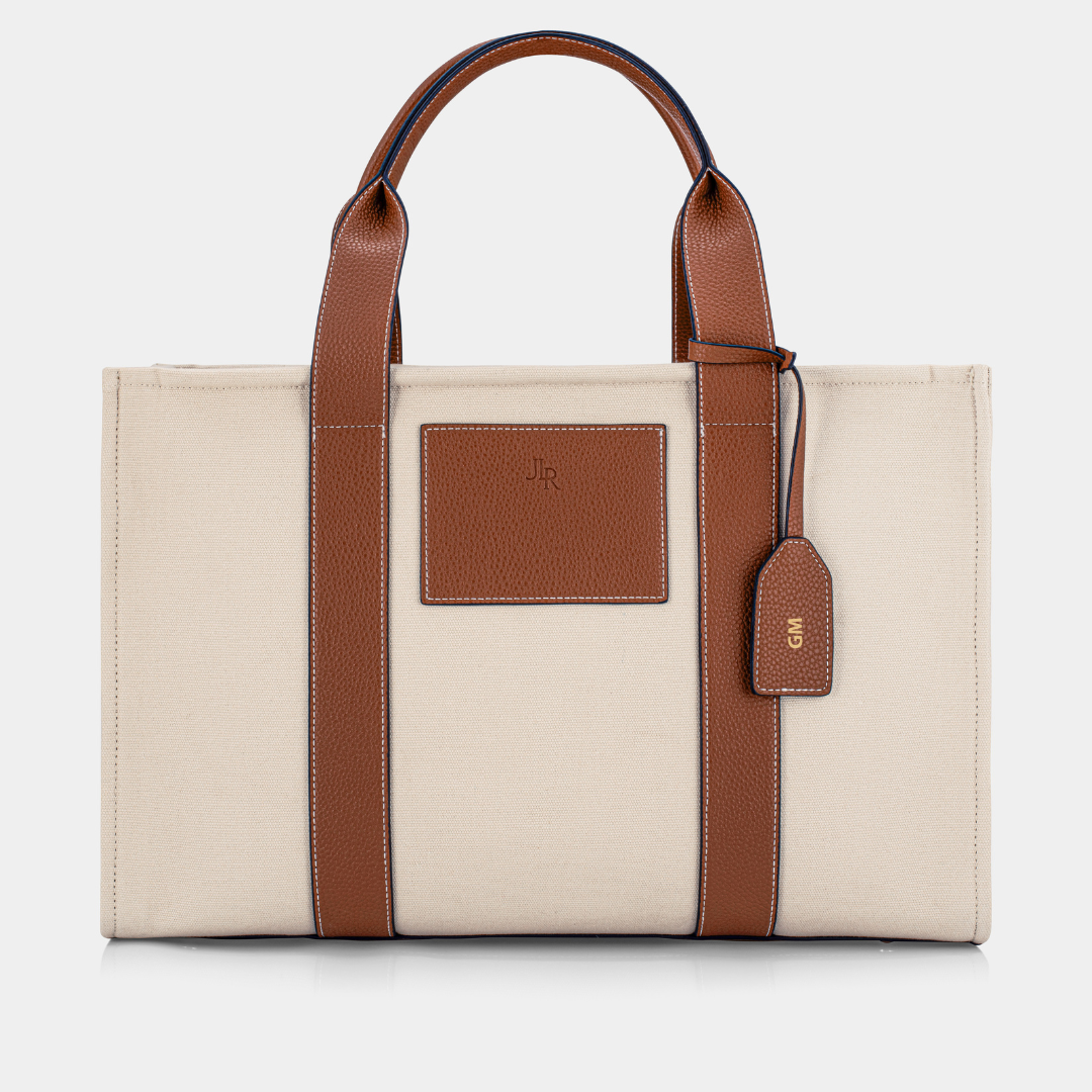 Porto Maxi Tan luxe vegan leather and canvas tote bag