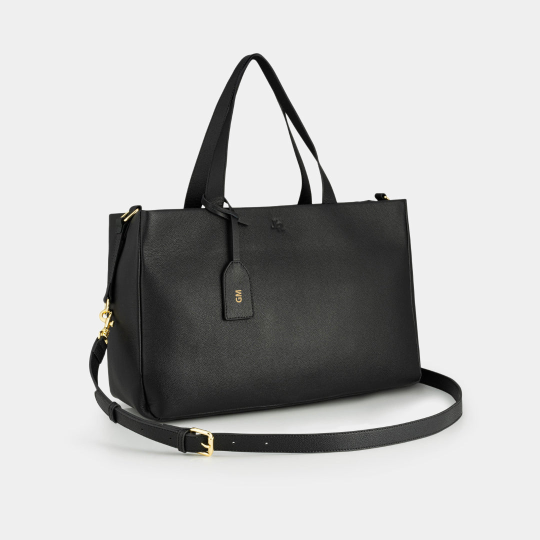 Stella large luxe leather tote bag Black