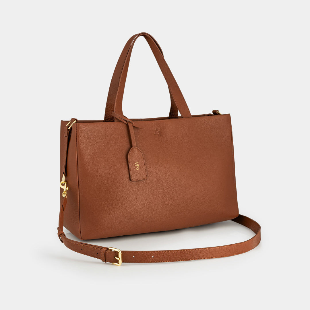 Stella large luxe leather tote bag Tan