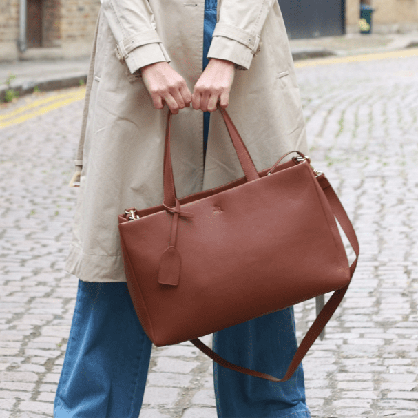 Stella large luxe leather tote bag Tan