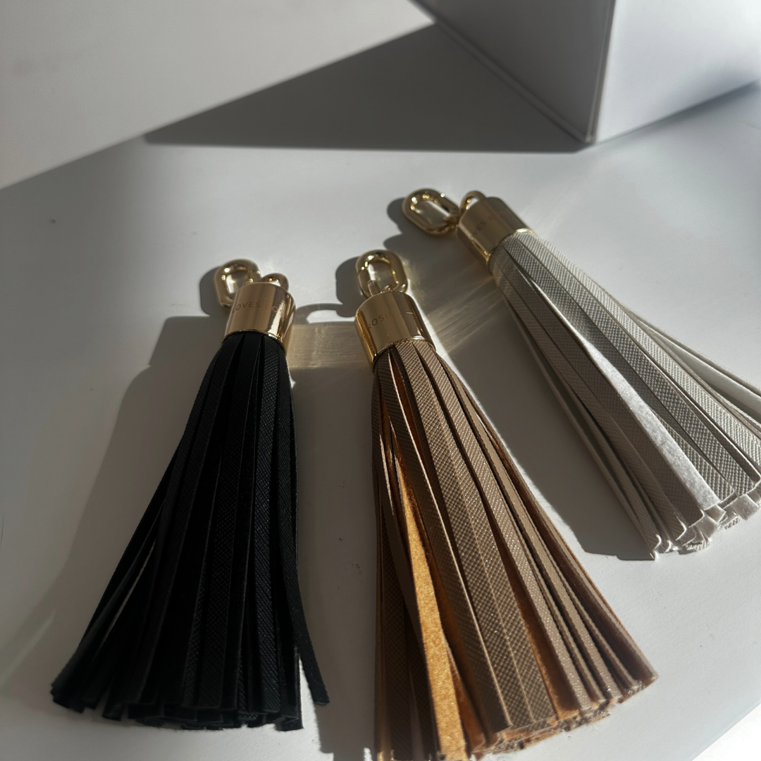 Luxe White Vegan Leather Tassel Keyring