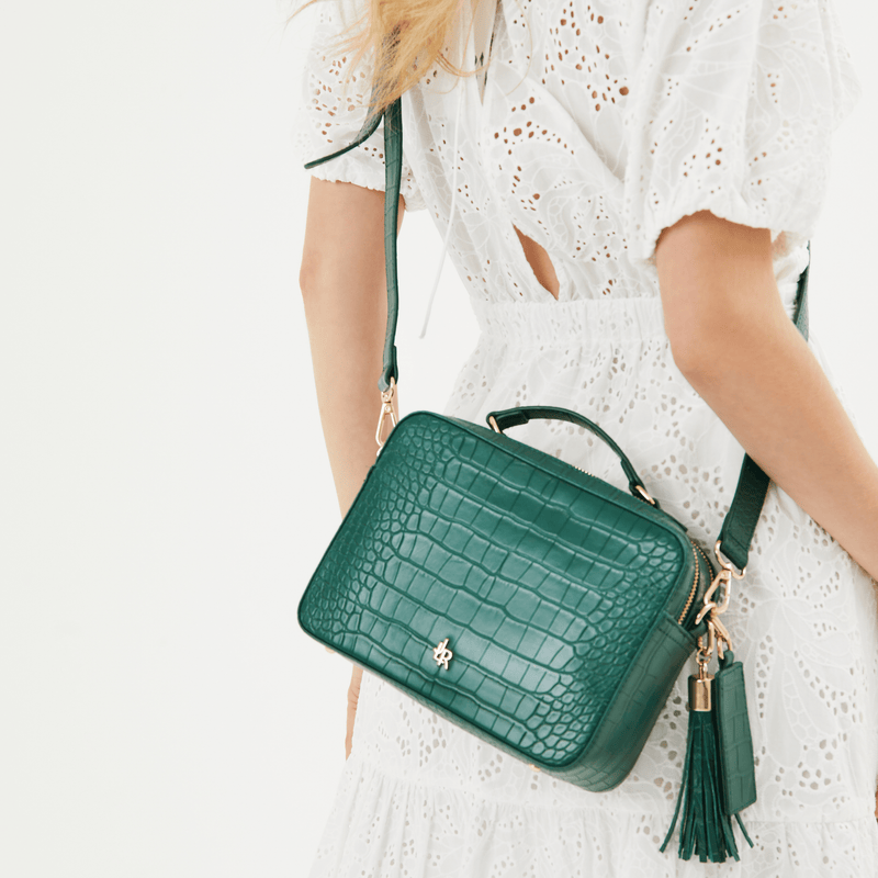 Emerald Croc Tate Top Handle Bag