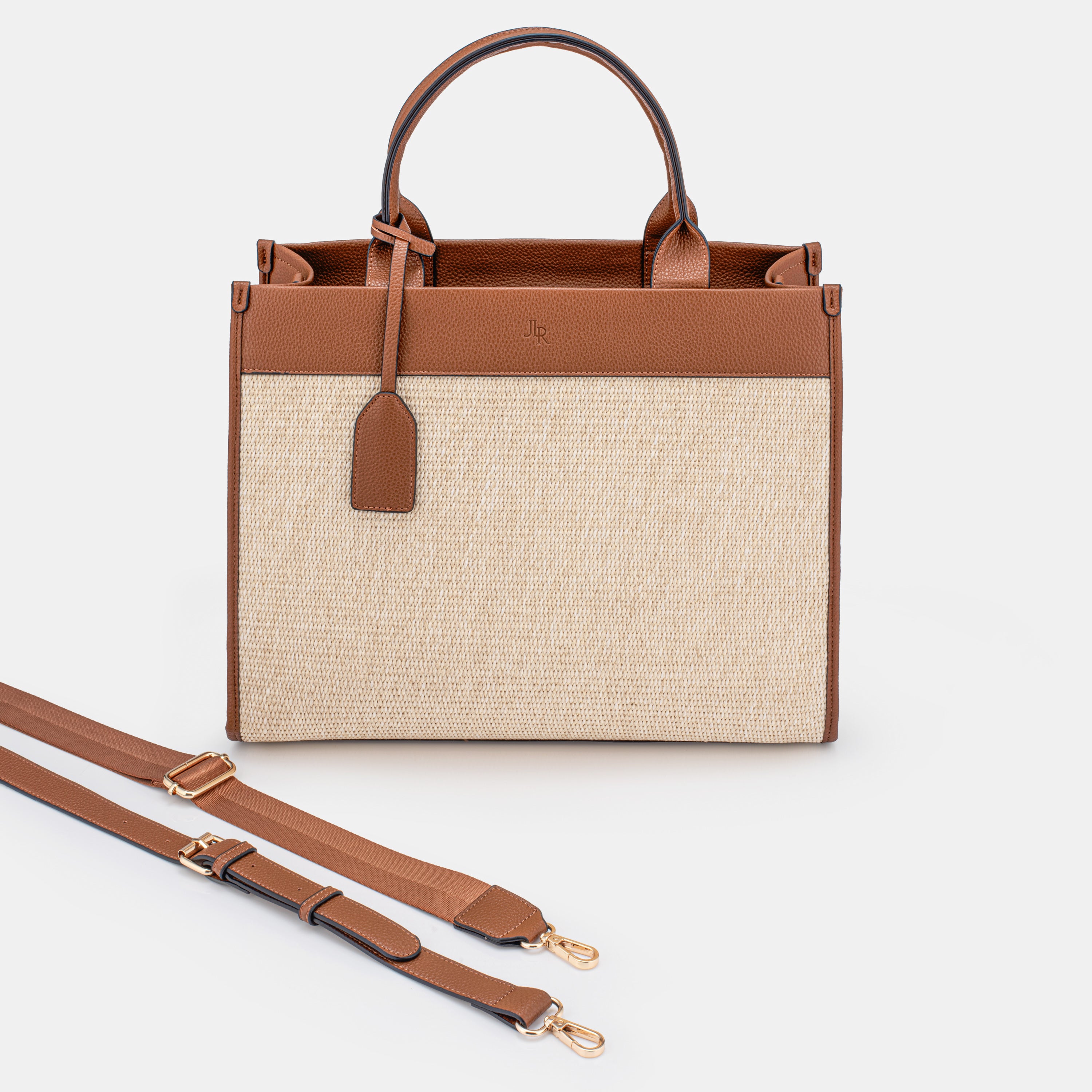 Capri Maxi Tan Luxe Vegan leather and Raffia tote bag