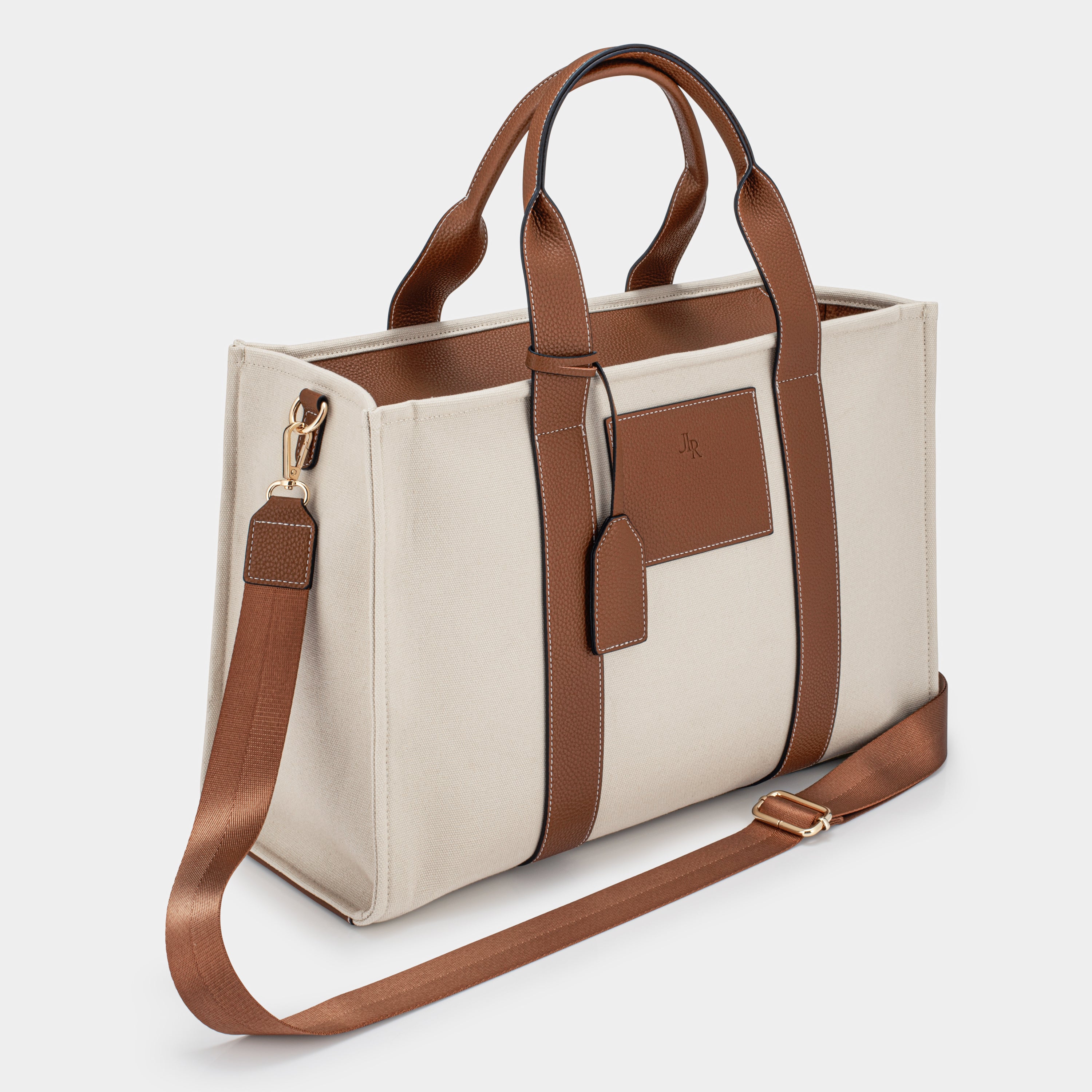 Porto Maxi Tan luxe vegan leather and canvas tote bag