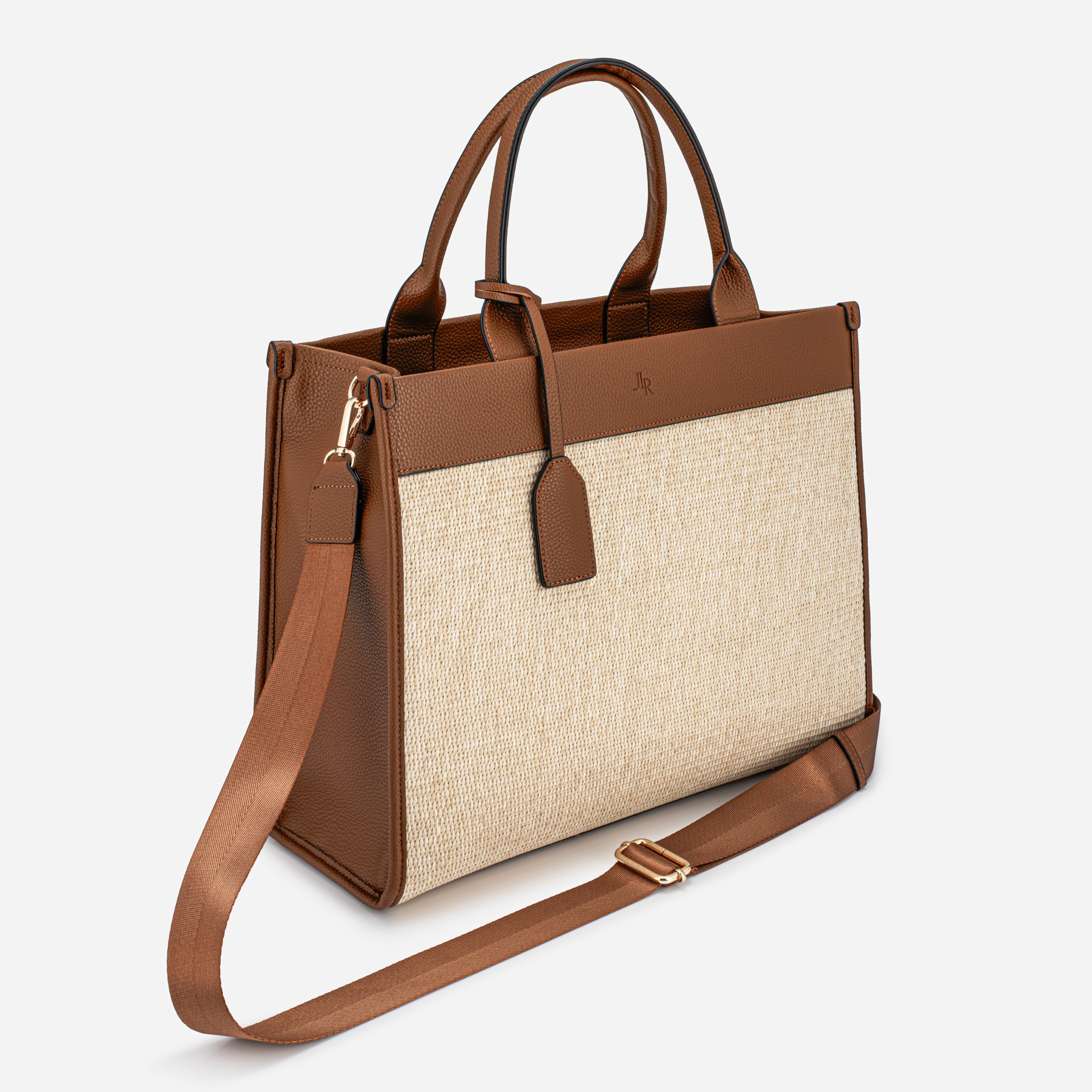 Capri Maxi Tan Luxe Vegan leather and Raffia tote bag