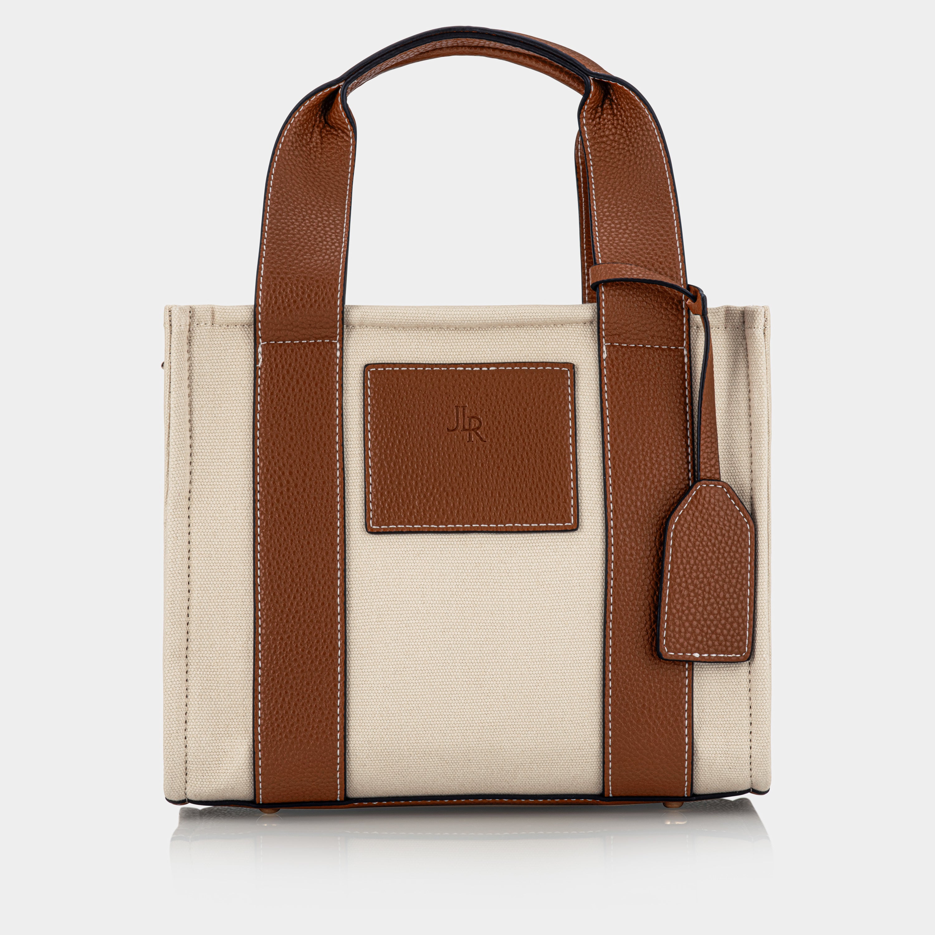 Porto Midi Tan luxe vegan leather and canvas tote bag