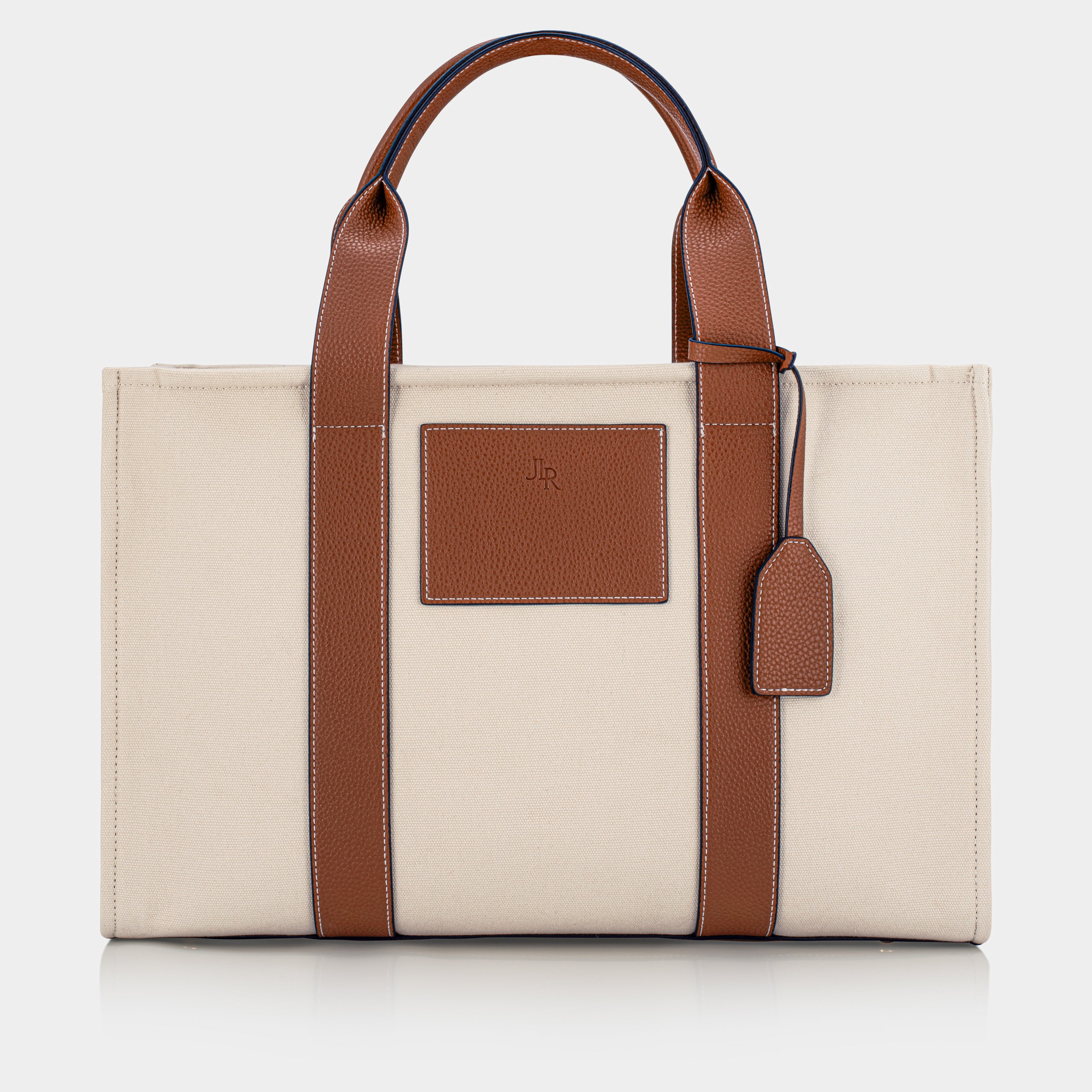 Porto Maxi Tan luxe vegan leather and canvas tote bag