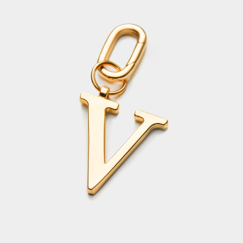 V - Gold Metal Letter Keyring