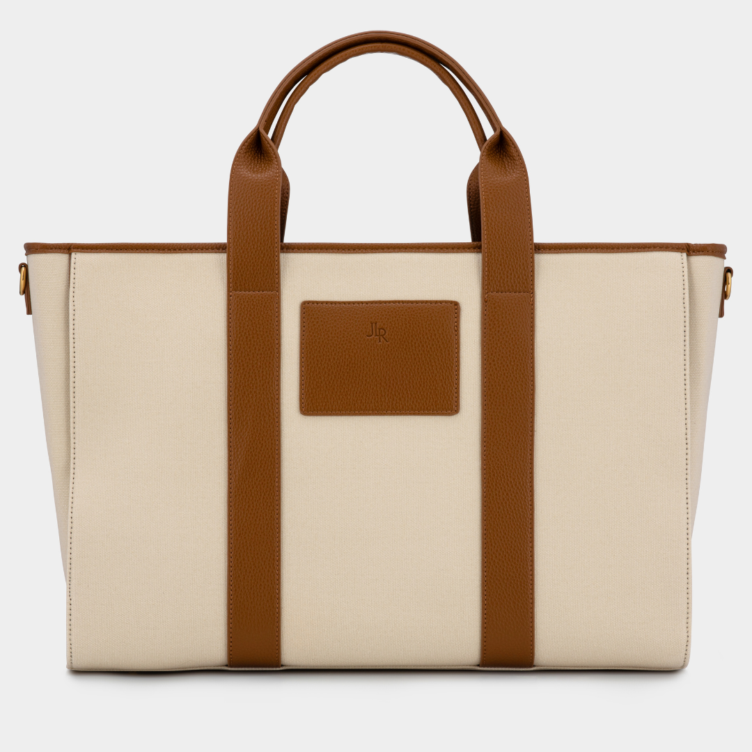 Santorini Maxi Tan luxe vegan leather and canvas oversized tote bag