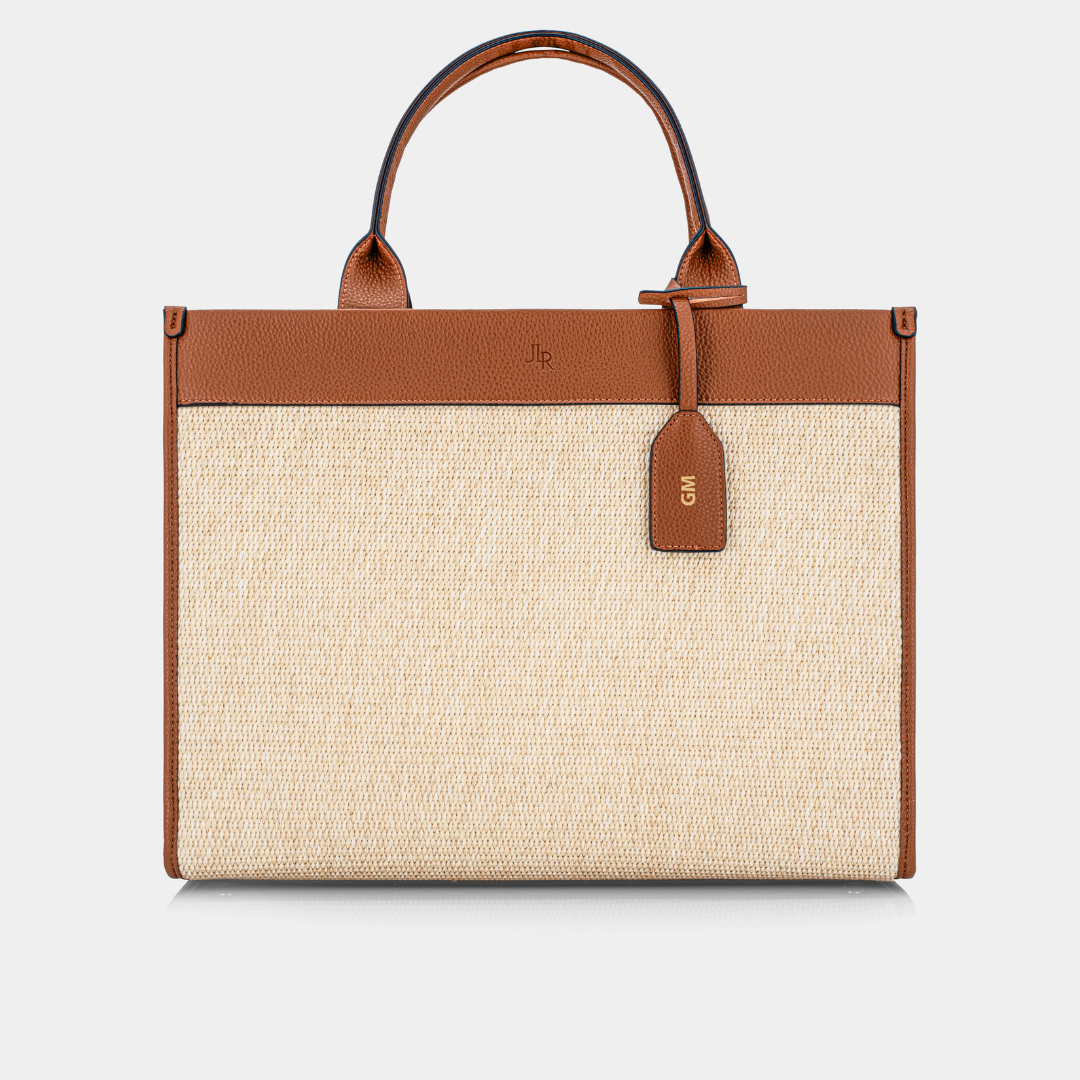 Capri Maxi Tan Luxe Vegan leather and Raffia tote bag